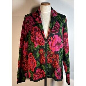 Isaac Mizrahi Live! Cardigan Sweater Women XL Floral Blazer Pink Floral NWOT